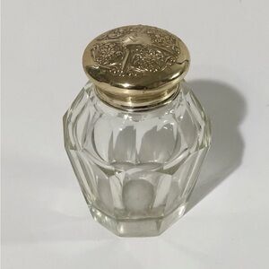 Vintage Cut Glass Crystal Vanity Dresser Jar with Sterling Silver Lid